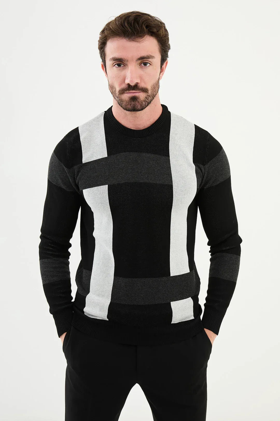 Ames Plaid Black Wool Sweater