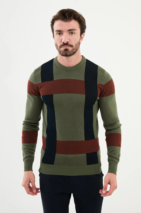 Ames Plaid Khaki Green Wool Sweater