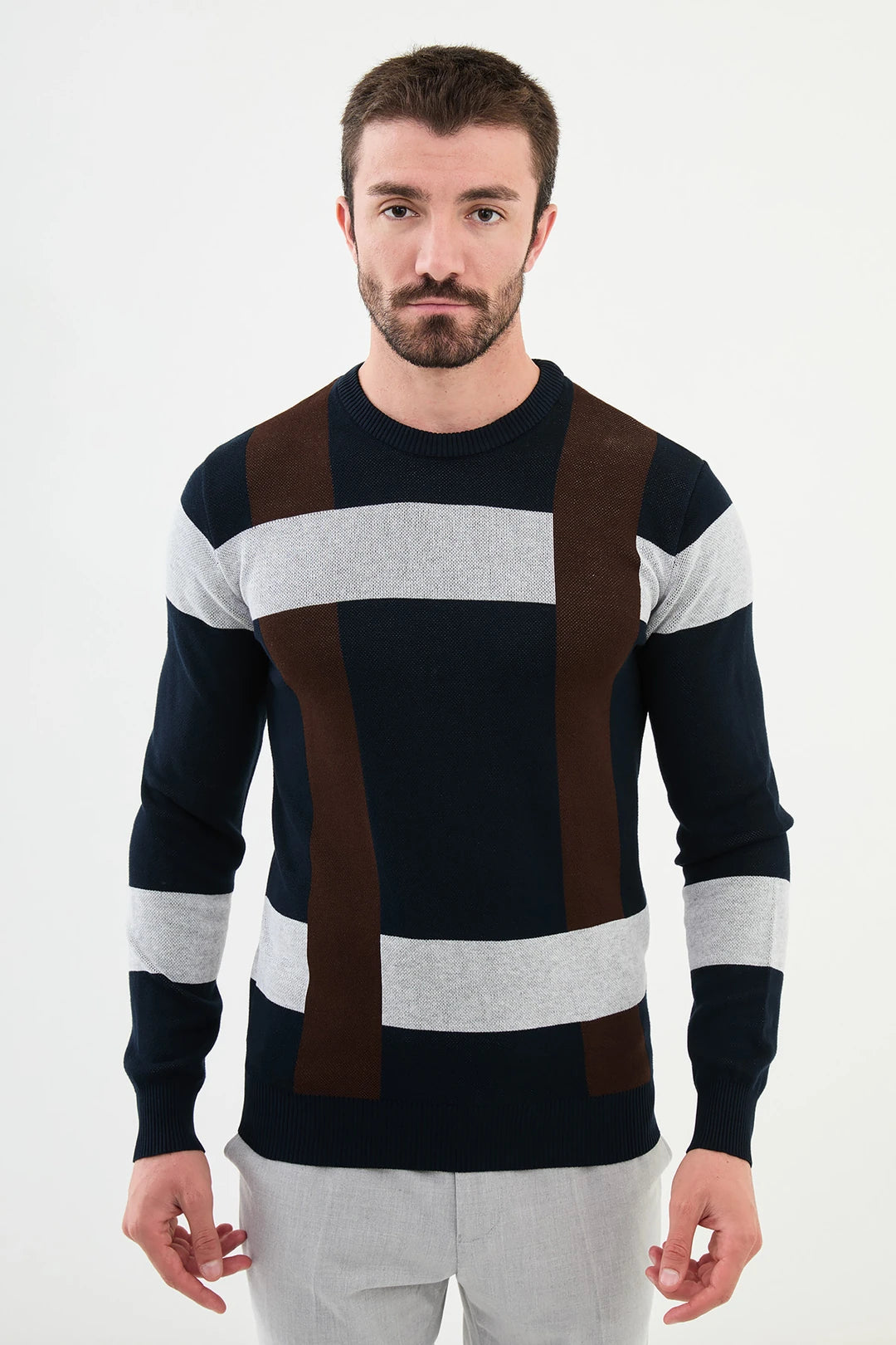 Ames Plaid Navy Blue Wool Sweater