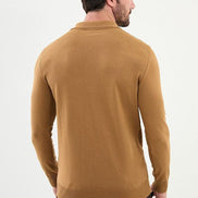 Ames Ribbed Quarter Zip Wool Polo Sweater - Camel