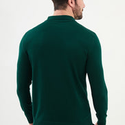 Ames Ribbed Quarter Zip Wool Polo Sweater - Green