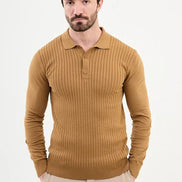 Ames Ribbed Wool Polo Sweater - Camel