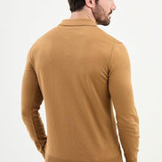 Ames Ribbed Wool Polo Sweater - Camel