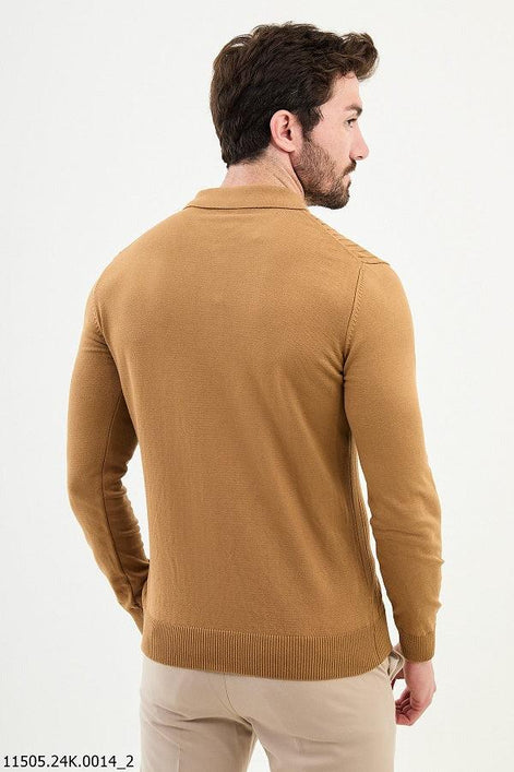 Ames Ribbed Wool Polo Sweater - Camel