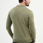 Ames Ribbed Wool Polo Sweater - Khaki