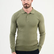 Ames Ribbed Wool Polo Sweater - Khaki
