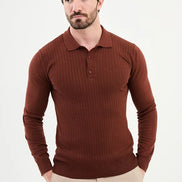 Ames Ribbed Wool Polo Sweater - Rust Brown