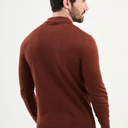 Ames Ribbed Wool Polo Sweater - Rust Brown