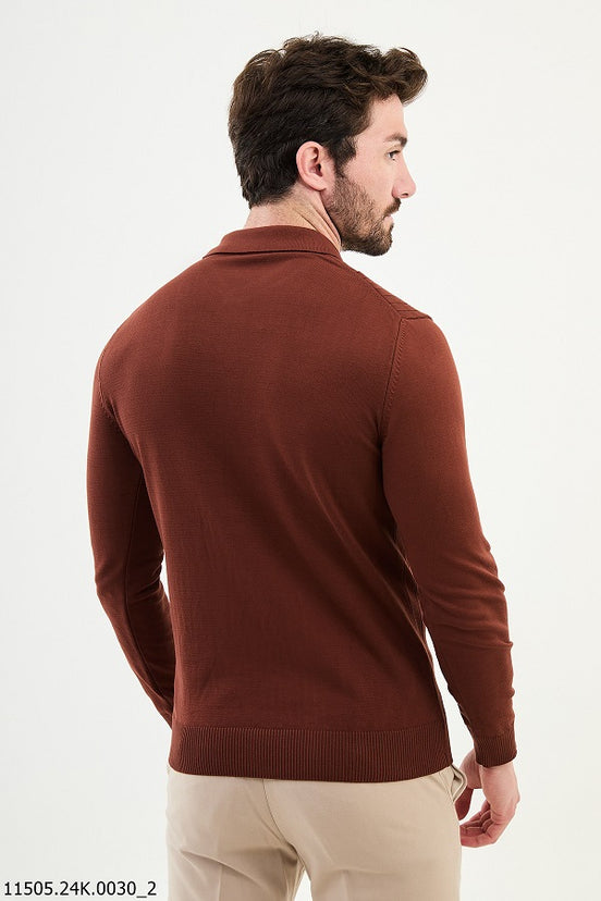 Rust Brown Polo Sweater