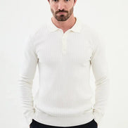 Ames Ribbed Wool Polo Sweater - White