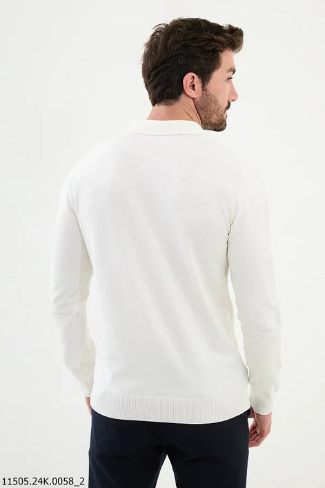 Ames Ribbed Wool Polo Sweater - White