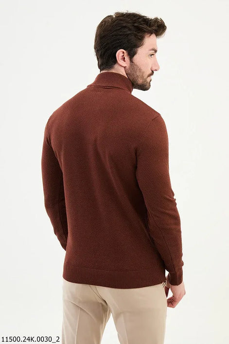Ames Mock Turtleneck Wool Sweater - Rust Brown