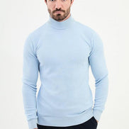 Ames Mock Turtleneck Wool Sweater - Sky Blue