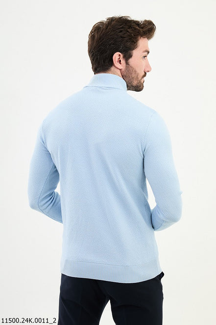 Ames Mock Turtleneck Wool Sweater - Sky Blue