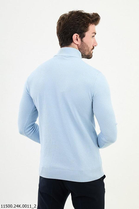 Ames Mock Turtleneck Wool Sweater - Sky Blue