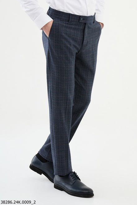 Ames Wool Navy Blue Plaid Pants