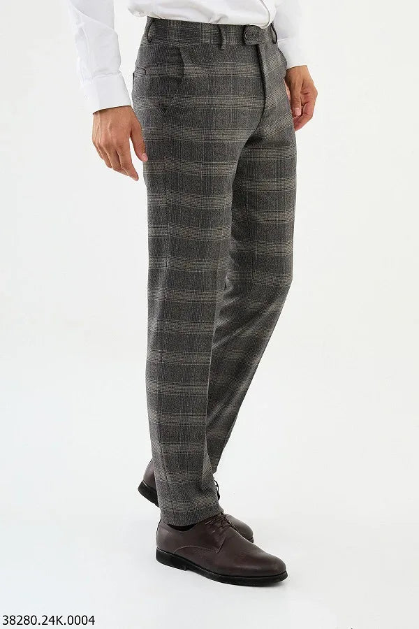 Ames Wool Brown Checkered Pants