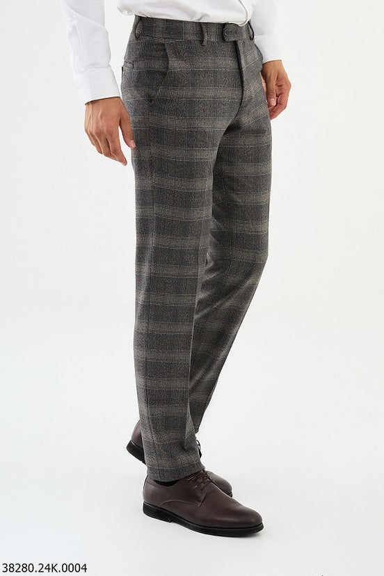 Wool Brown Checkered Pants