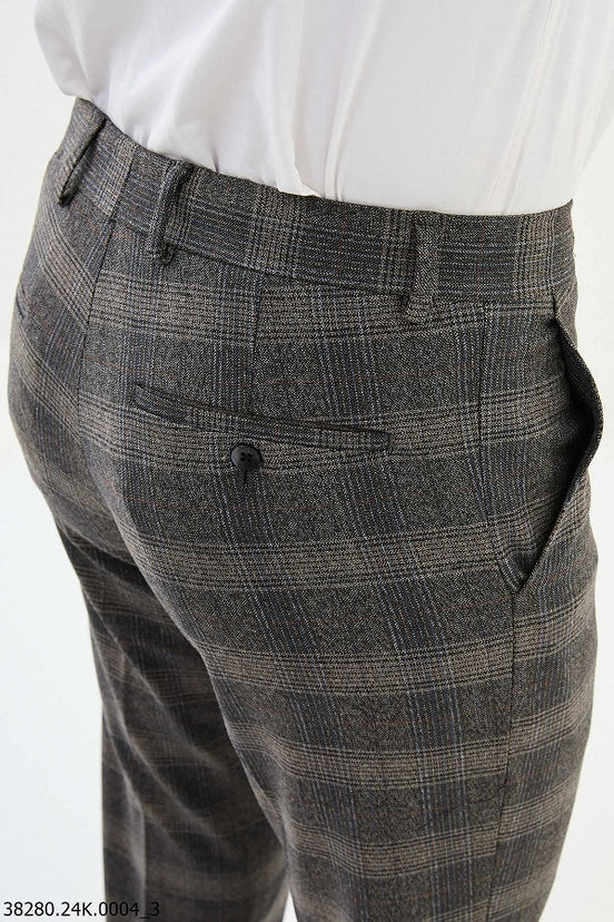 Wool Brown Checkered Pants