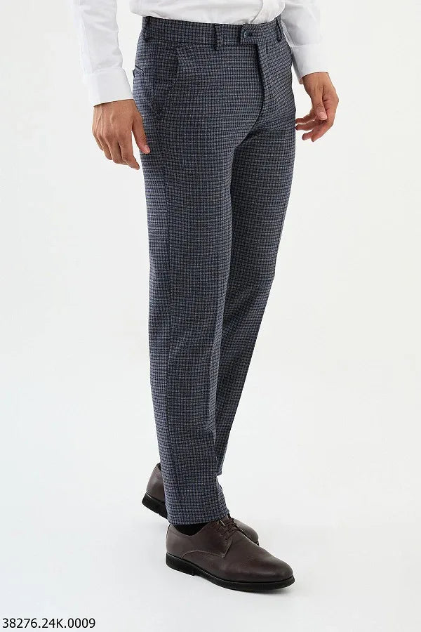 Ames Wool Navy Blue Checkered Pants