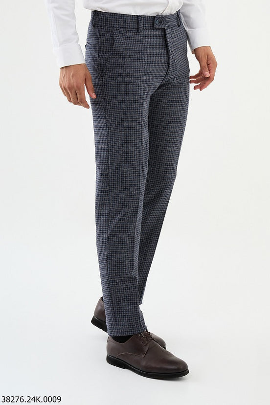 Wool Navy Blue Checkered Pants
