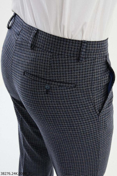 Ames Wool Navy Blue Checkered Pants