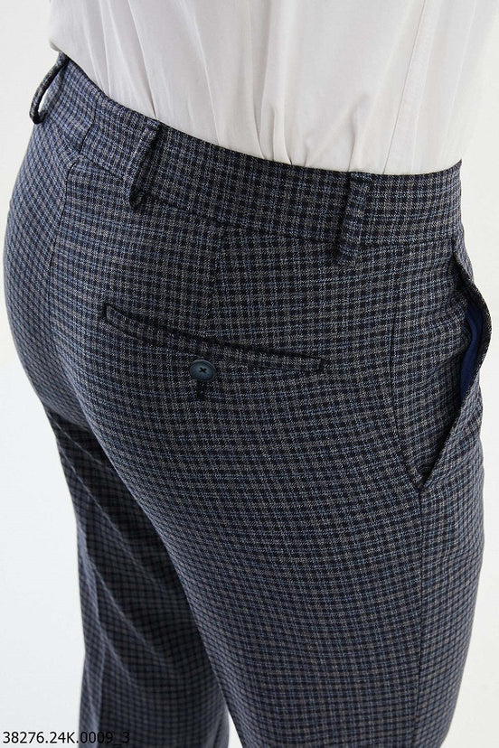 Wool Navy Blue Checkered Pants