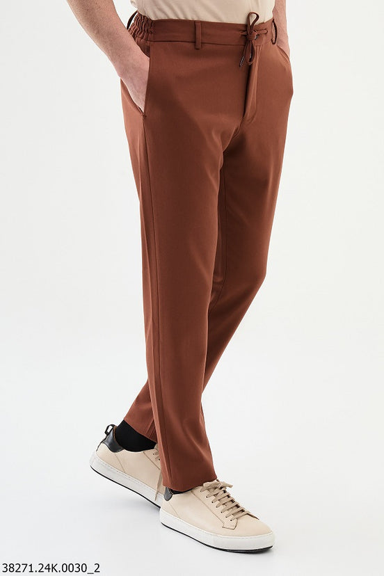 Rust Brown Slim Fit Wool Joggers Pants
