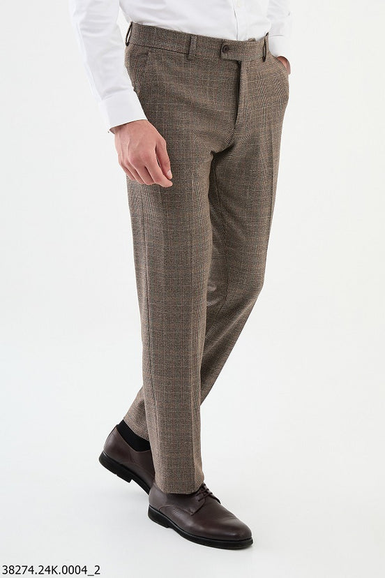 Wool Brown Plaid Pants