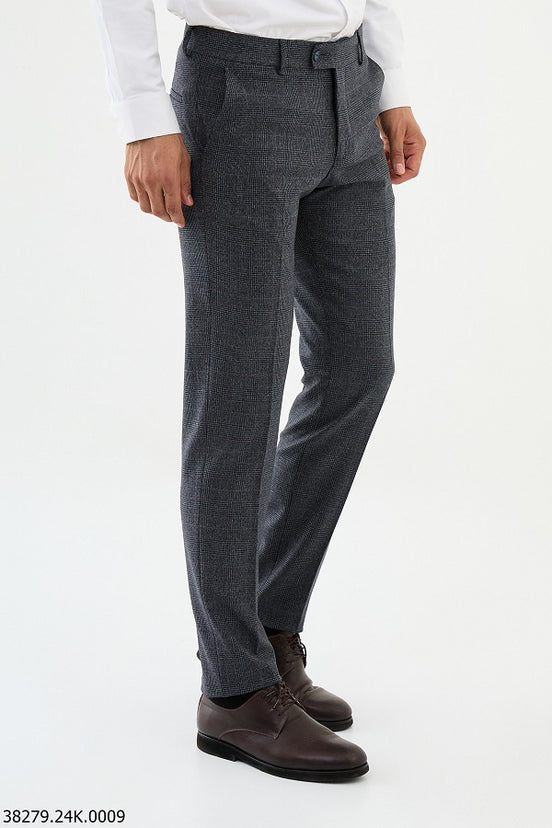 Wool Navy Blue Plaid Pants
