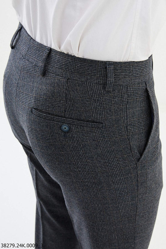 Wool Navy Blue Plaid Pants