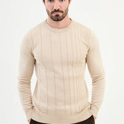 Ames Striped Crewneck Wool Sweater - Beige