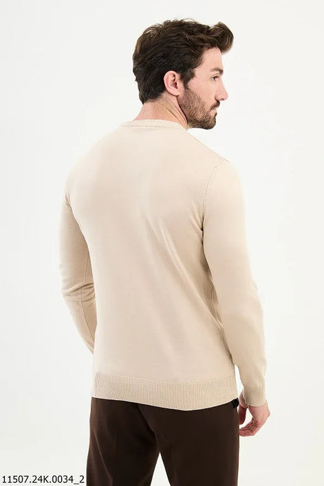 Ames Striped Crewneck Wool Sweater - Beige