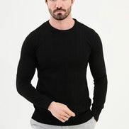 Ames Striped Crewneck Wool Sweater - Black