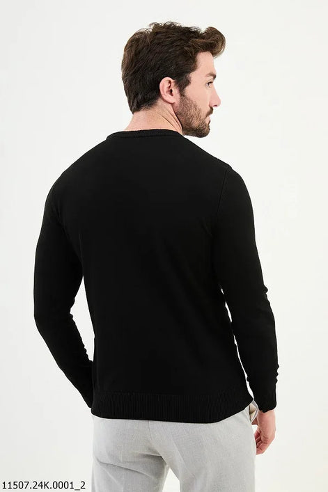 Ames Striped Crewneck Wool Sweater - Black