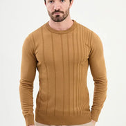 Ames Striped Crewneck Wool Sweater - Camel