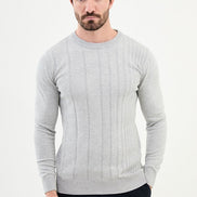 Ames Striped Crewneck Wool Sweater - Gray