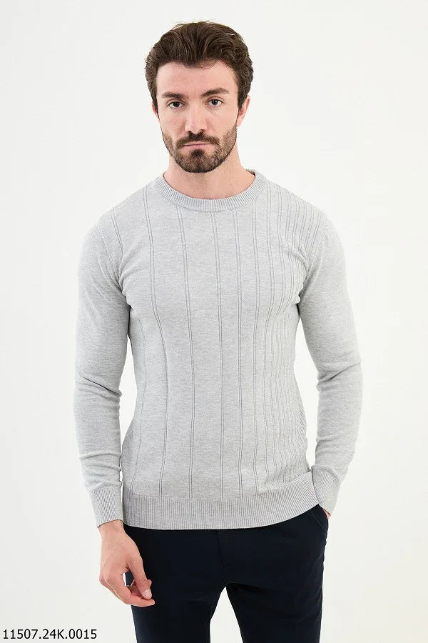 Ames Striped Crewneck Wool Sweater - Gray