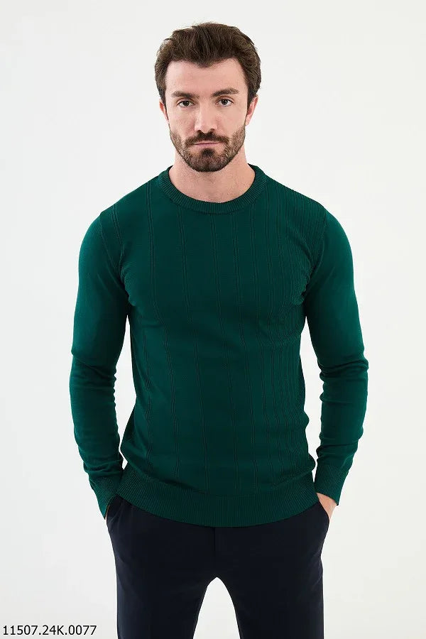 Ames Striped Crewneck Wool Sweater - Green
