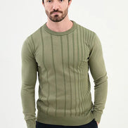 Ames Striped Crewneck Wool Sweater - Khaki