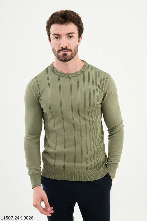 Ames Striped Crewneck Wool Sweater - Khaki