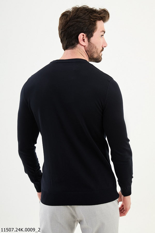Ames Striped Crewneck Wool Sweater - Navy Blue