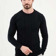 Ames Striped Crewneck Wool Sweater - Navy Blue