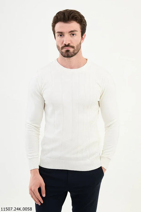 Ames Striped Crewneck Wool Sweater - White