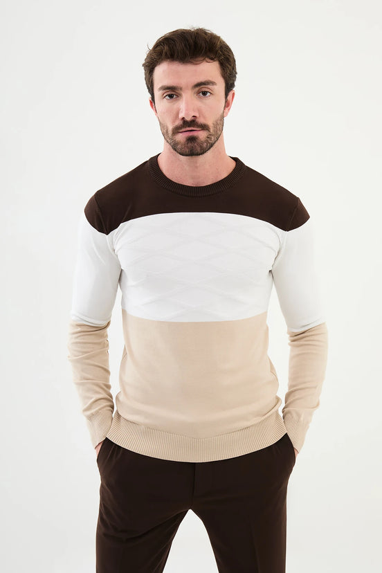 Crew Neck Wool Sweater Beige