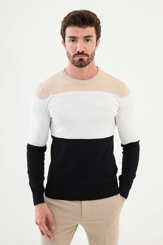 Crew Neck Wool Sweater Navy Blue