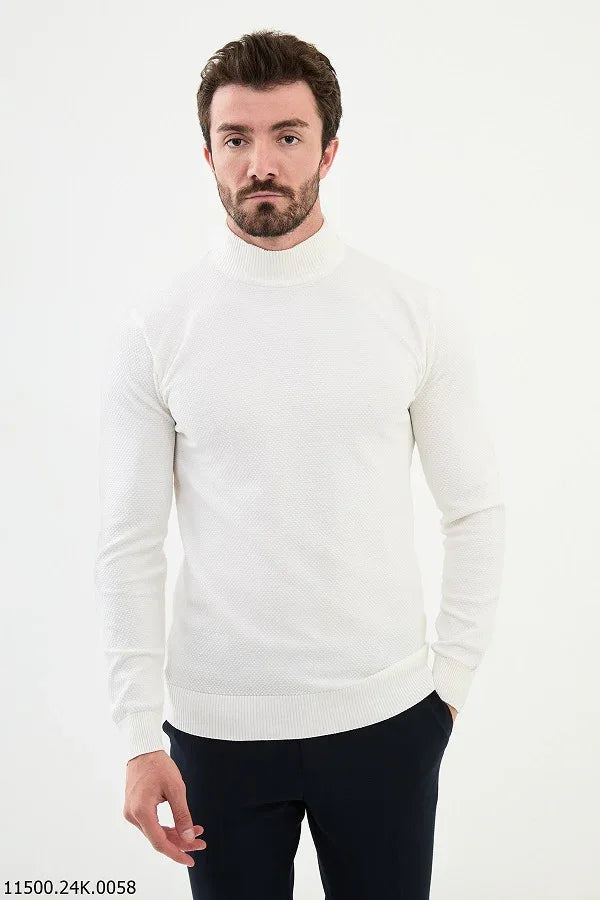 Ames Mock Turtleneck Wool Sweater - White