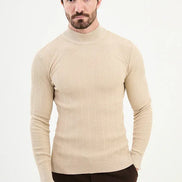 Ames Wide Ribbed Mock Turtleneck Sweater - Beige