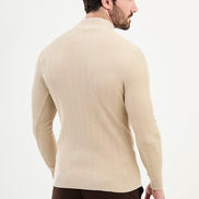 Ames Wide Ribbed Mock Turtleneck Sweater - Beige