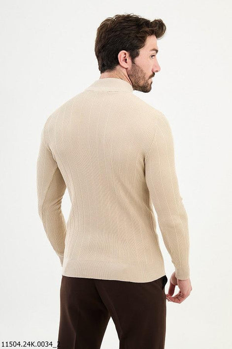 Ames Wide Ribbed Mock Turtleneck Sweater - Beige